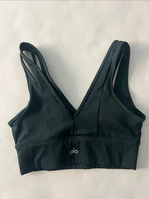 ALO YOGA UNITED BRA DOUBLE V NECK in Hunter Green Small thumbnail 3