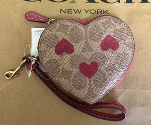 Heart Wristlet In Signature Canvas With Heart Print (Coach Cf283) thumbnail 1