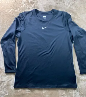 Nike Long-Sleeve Athletic Top - Black with White Swoosh thumbnail 1