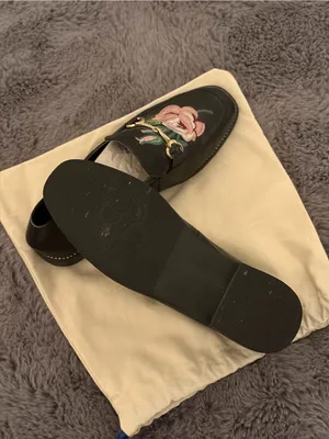 Black Leather Floral Embroidered Slip-On Loafers thumbnail 6