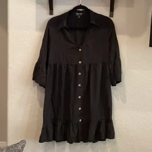 C'est Toi Flounce black 3/4 sleeve tiered Button down casual Swing Dress thumbnail 3