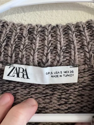 Zara Marled Gray Crewneck Sweater with Side Button Detail thumbnail 2