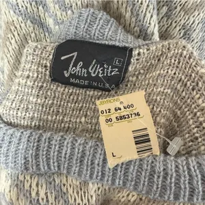 Vintage John Weitz Geometric Knit Sweater Grey Tan‎ Cotton Blend Made in USA L thumbnail 6