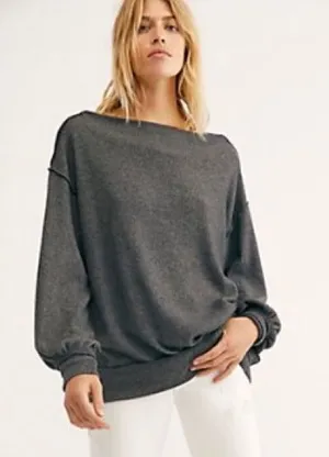 Free People NWT ‘Main Squeeze’ gray oversized cozy slouch top, size medium thumbnail 1
