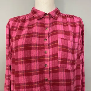 Anthropologie Isadora Button-Back Tunic Posy Pink Shirt‎ Blouse Top Plaid Medium thumbnail 5