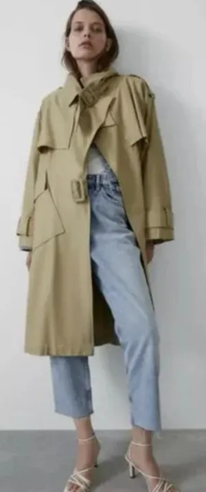 NWT Zara Oversized Trench Coat Belted Double Breasted Bloggers Fav S/M thumbnail 1
