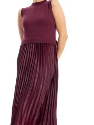 NWT MAX STUDIO Mock Neck Sleeveless Twofer Dress Large, WINE thumbnail 2