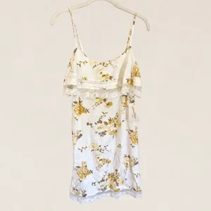 Universal Threads Womens Floral Linen‎ Blend Lace Trim Ruffle Mini Dress White S thumbnail 3