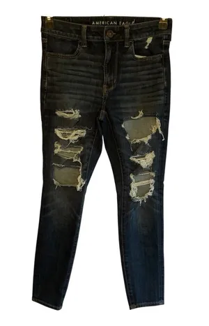 American Eagle Super Hi-Rise Jegging Women’s 6 Dark Wash Jeans Distressed thumbnail 1