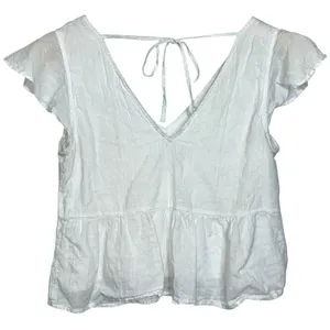 Abercrombie & Fitch White Sheer V-Neck Cap Sleeve Tie Back Peplum Blouse Size XS thumbnail 2