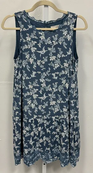 LOFT Bird Novelty Print Shift‎ Mini Dress Blue White XS thumbnail 1