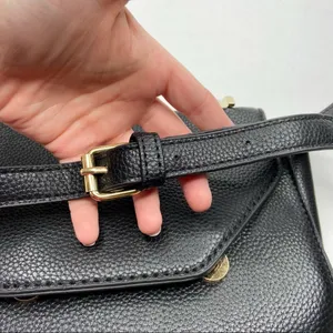 Black Faux Leather Structured Metal Handle Purse Bag thumbnail 7