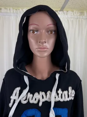 Aeropostale 87 Hoodie Sweatshirt Small Black Pullover Logo Kangaroo Pocket Y2K thumbnail 9