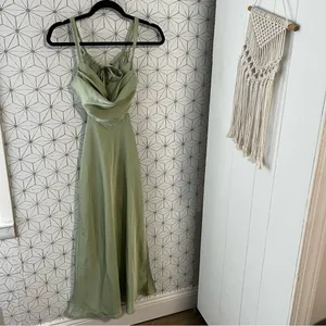 Lululemon Stun to Remember Sage Green Satin Cowl Neck Cutout Midi Dress thumbnail 4
