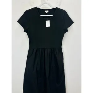 J.Crew Short Sleeve Knit Mixy Dress Black Stretch Cotton A Line Minimalist S NWT thumbnail 3