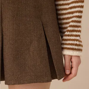 RIHOAS Brown Striped Pleated Mini Skirt Size M thumbnail 2
