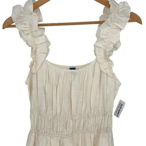 Old Navy Women Waist-Defined Sleeveless Ruffle Eyelet Mini Dress Cream Small NWT thumbnail 3