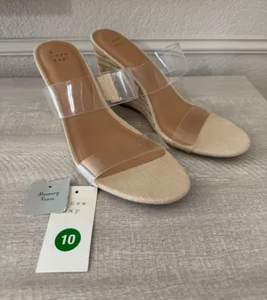 A New Day Womens Clear Double Strap Espadrille Wedge Sandals Tan NWT Size 10 thumbnail 1