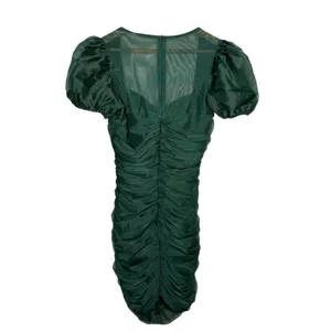 Missguided Ruched Mesh Mini Dress 8 Green‎ Puff Sleeve Bodycon Cocktail NWT thumbnail 2
