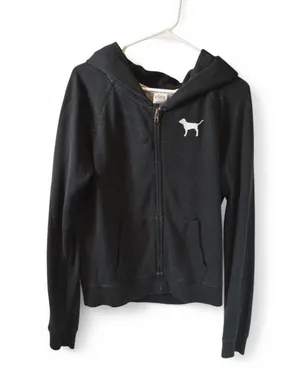 Victoria’s Secret PINK Black Zip Hoodie Women’s Size M Love Pink Full Zip thumbnail 1