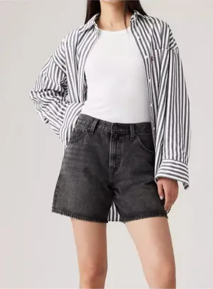 New Levi's Size 28 Premium High Rise Baggy Women's Shorts My Phone Black thumbnail 1