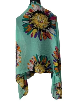 Teal Multicolor Sunflower Print Sheer Wrap One Size thumbnail 1