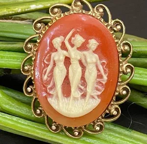 Vintage Unsigned Three Ladies Victorian Cameo Brooch thumbnail 1