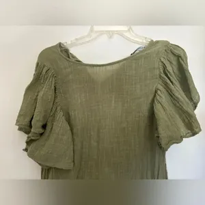 Zara Green Crinkle Gauze Puff Sleeve Ruffle Mini Dress Size M thumbnail 7
