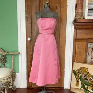 Vintage 90s Michaelangelo Pink Satin Strapless Formal Evening Dress Sz 2 🍄 thumbnail 2