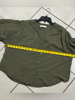 LOFT‎ Women Olive Green Button-Front Balloon Sleeve Blouse Flowy Ruffle size M thumbnail 10