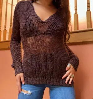 Unionbay Y2K Brown Crochet Sweater thumbnail 1