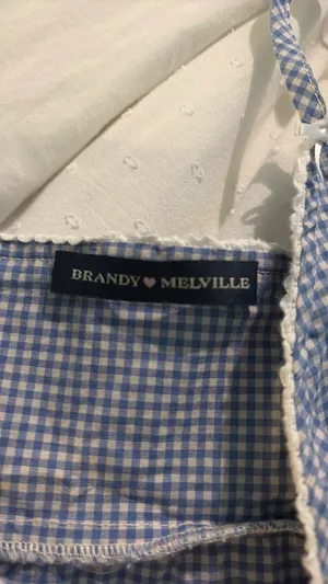 Brandy Melville Top Gingham Blue White Tie Back thumbnail 2