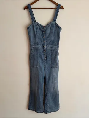7 For All Mankind Denim Corset Jumpsuit Sweetheart Button Front Medium M thumbnail 12