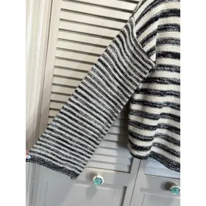 Billabong Striped Tie‎ Up Sweater Long Bell Sleeve Size L Black/Cream Knit Soft thumbnail 5