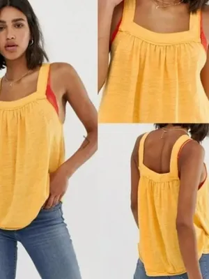 Free People We the Free Yellow Good For You Square Neckline Sleeveless Tank Top thumbnail 2