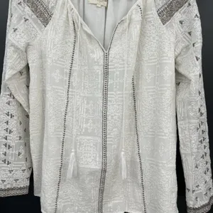 the jetset diaries TJD Boho Cotton Silk Shimmer Blouse L Embroidery Long Sleeve thumbnail 6