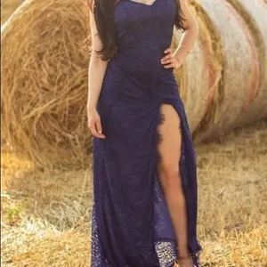 ✨HP✨Joyfunear High Split Backless Lace Overlay Dress✨ Blue Size L thumbnail 3