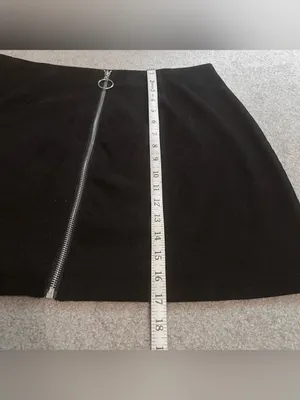 Black Ribbed Suede Mini Skirt with Silver Circle Zipper thumbnail 9