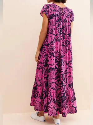Anthropologie Arielle Maxi Dress Pink and Navy XS thumbnail 2