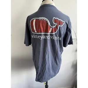 Vineyard Vines Football Long‎ Sleeve T-shirt Size M Blue Crew Neck Logo Whale thumbnail 2
