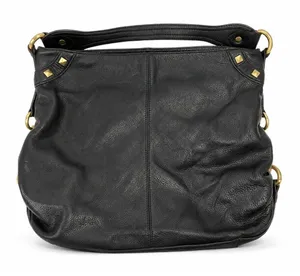 B. Makowsky Large Hobo Shoulder Bag Black Pebbled Leather Studded Gold Hardware thumbnail 1