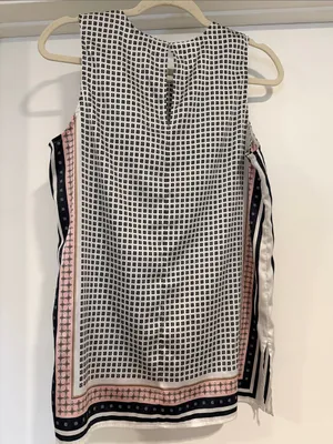 Ann Taylor Sleeveless Printed Tank in White, Navy, and Pink thumbnail 6