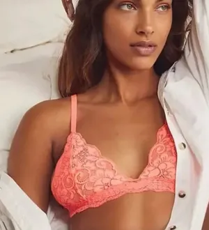We Are HAH Chi‎ Bralette Fried Salmon Pink Floral Lace Sheer Adjustable XS NEW thumbnail 1