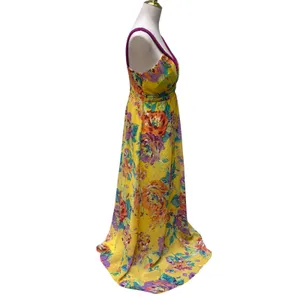 Soft Surroundings Maxi Dress Gown‎ M Yellow Floral Vibrant Empire Waist Garden thumbnail 4