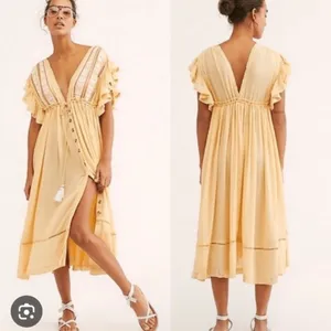 Free People Will‎ Wait For You Dress Women's Medium Natural Boho Ruffle Festival thumbnail 2