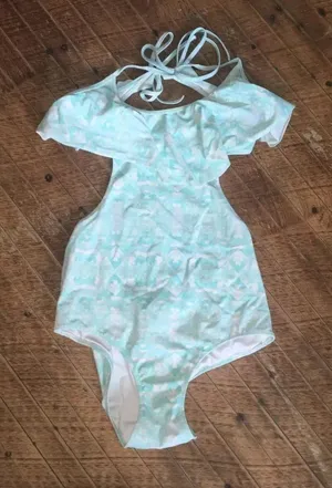 Victoria’s Secret M cutout sides ruffle neck halter tie swimsuit thumbnail 1