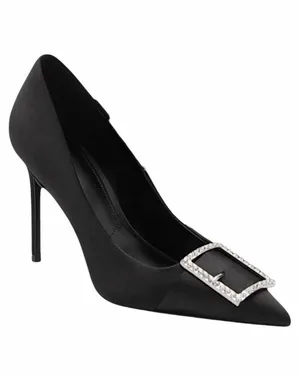 Mango Satin Pointed Toe Heel Pump with Buckle Black Size 37/ 6.5 thumbnail 1