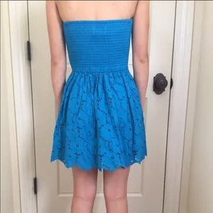 Abercrombie & Fitch Y2K Strapless Eyelet Mini Dress Turquoise Blue Small thumbnail 3