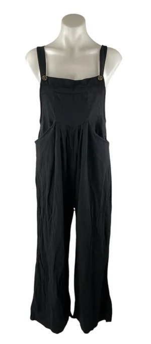 Evellyhootd Womens Black Sleeveless Pocket Wide Leg Overall Romper Jumpsuit Sz L thumbnail 1