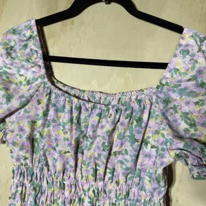 Iris‎ Women's Floral Puff Sleeve Smocked Mini Dress Cottagecore Lavender Large thumbnail 9
